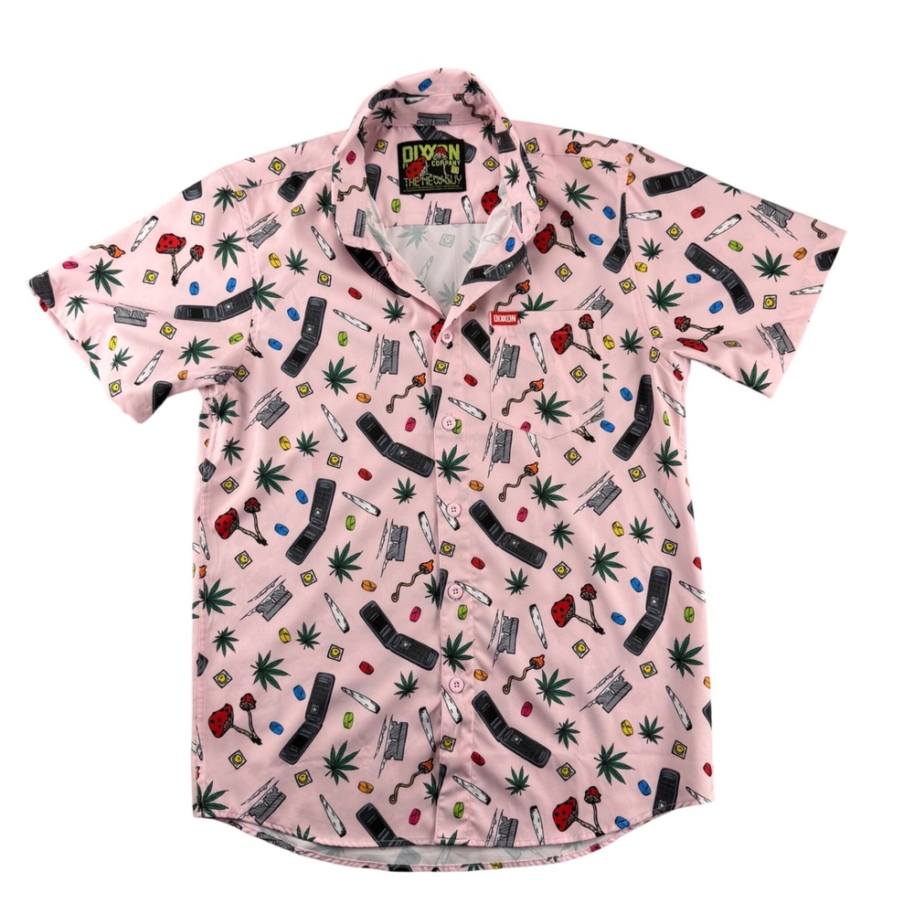 Dixxon Flannel Co The New Guy Pink Novelty Print Party Wear Shirt Mens Small